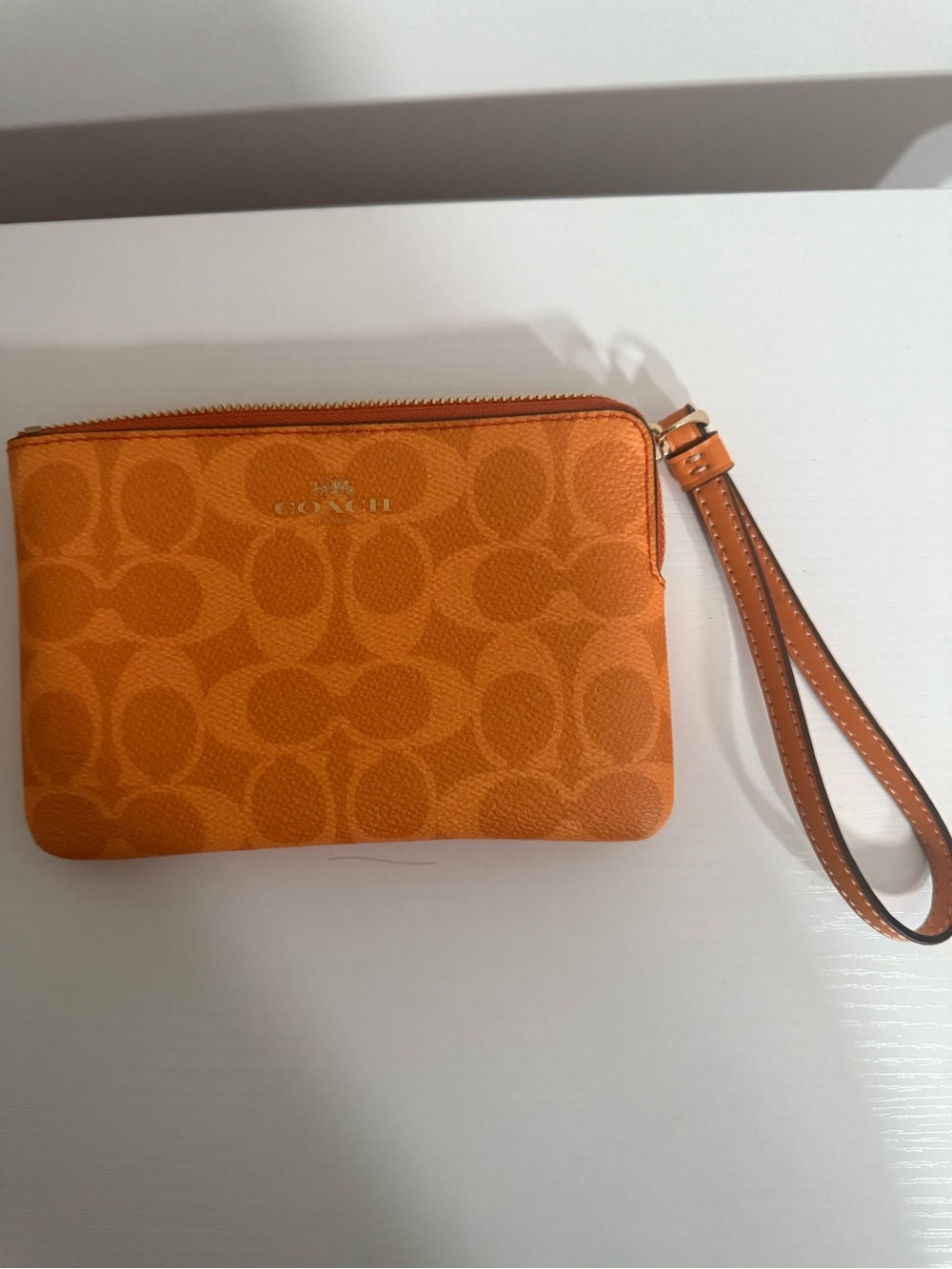 Coach Orange Signature Zip Wristlet with Strap